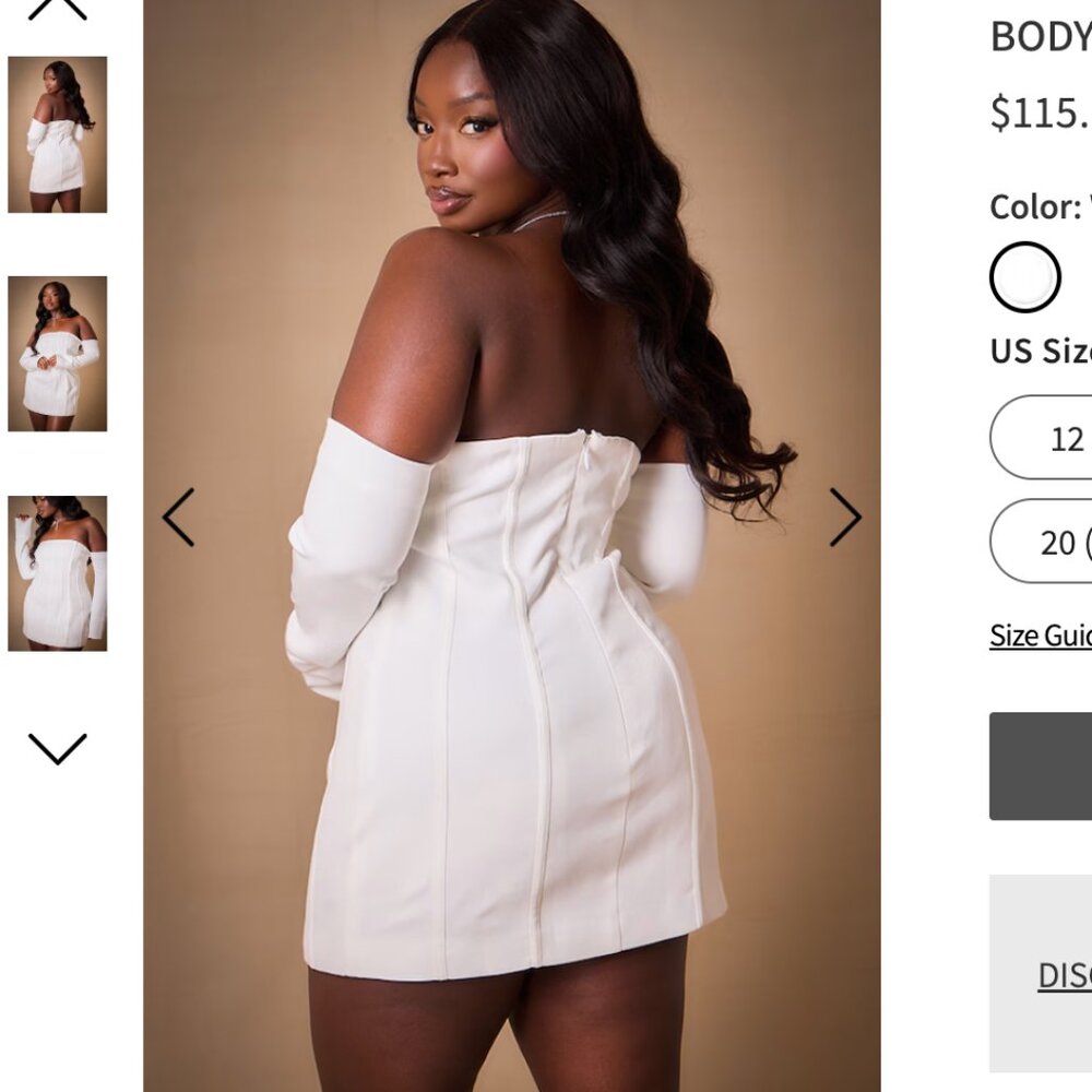 PrettyLitleThing Premium Plus White Bardot Boning Detail Bodycon Dress - Picture 2 of 6